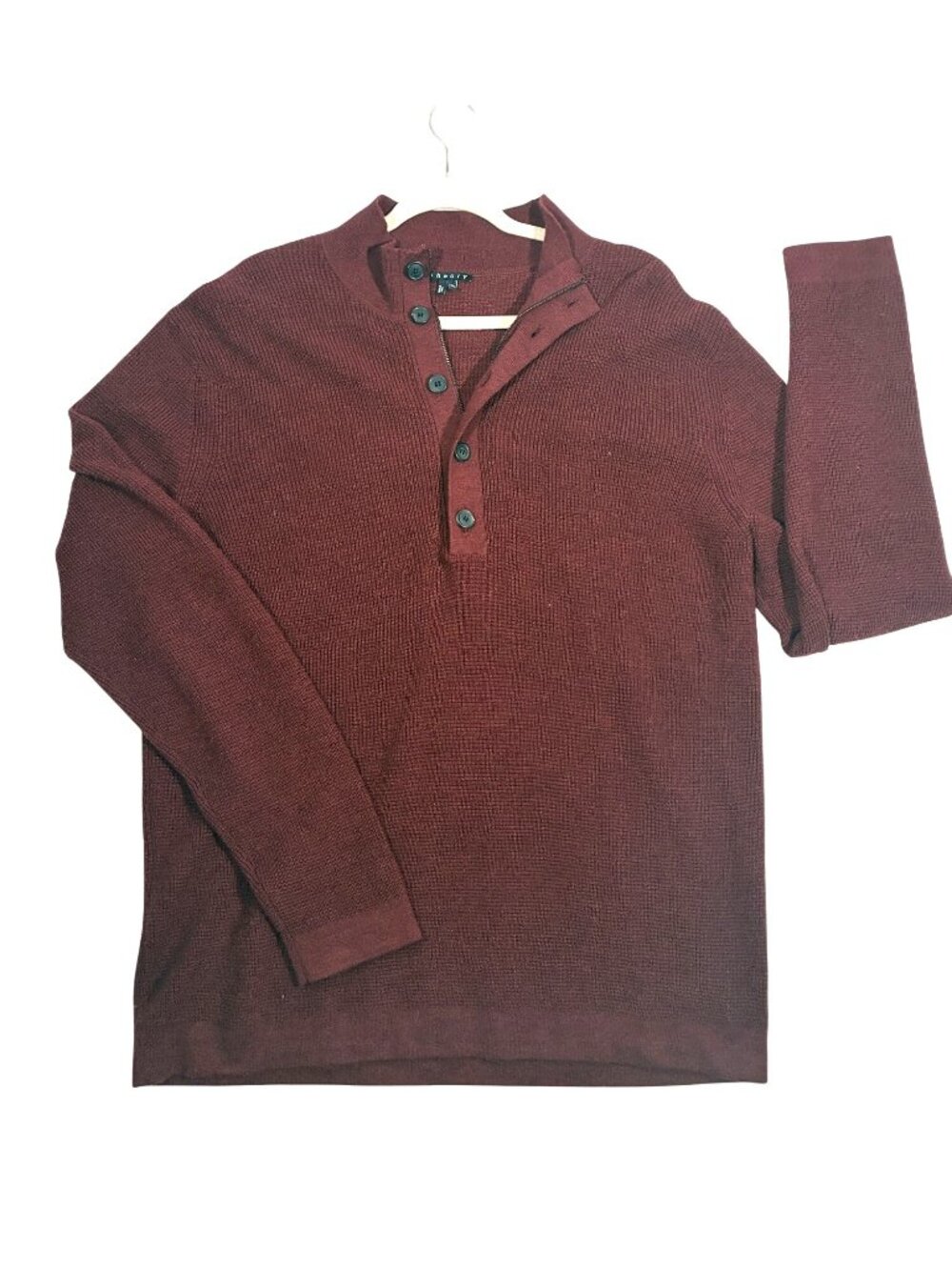 Theory Men’s Merino wool Burgundy Waffle polo Knit Sweater XXL preppy old money